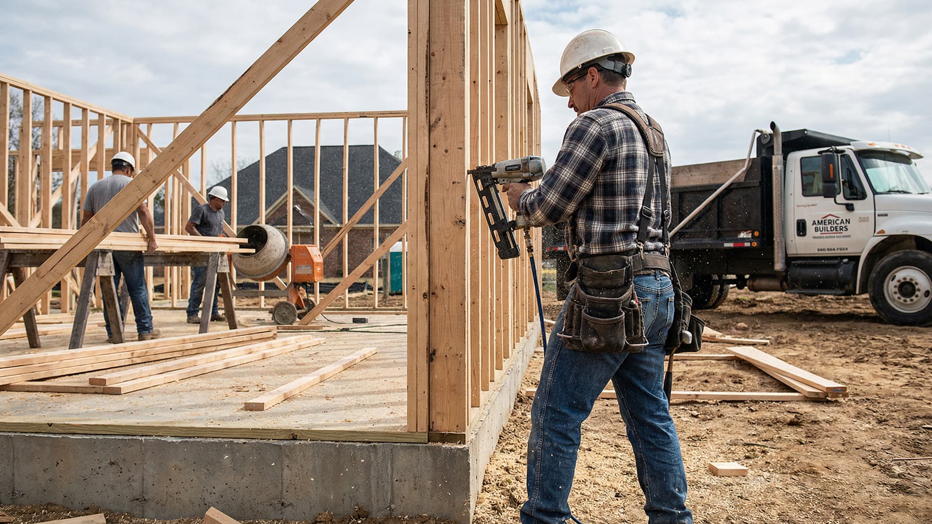 Construction crew working on a building project