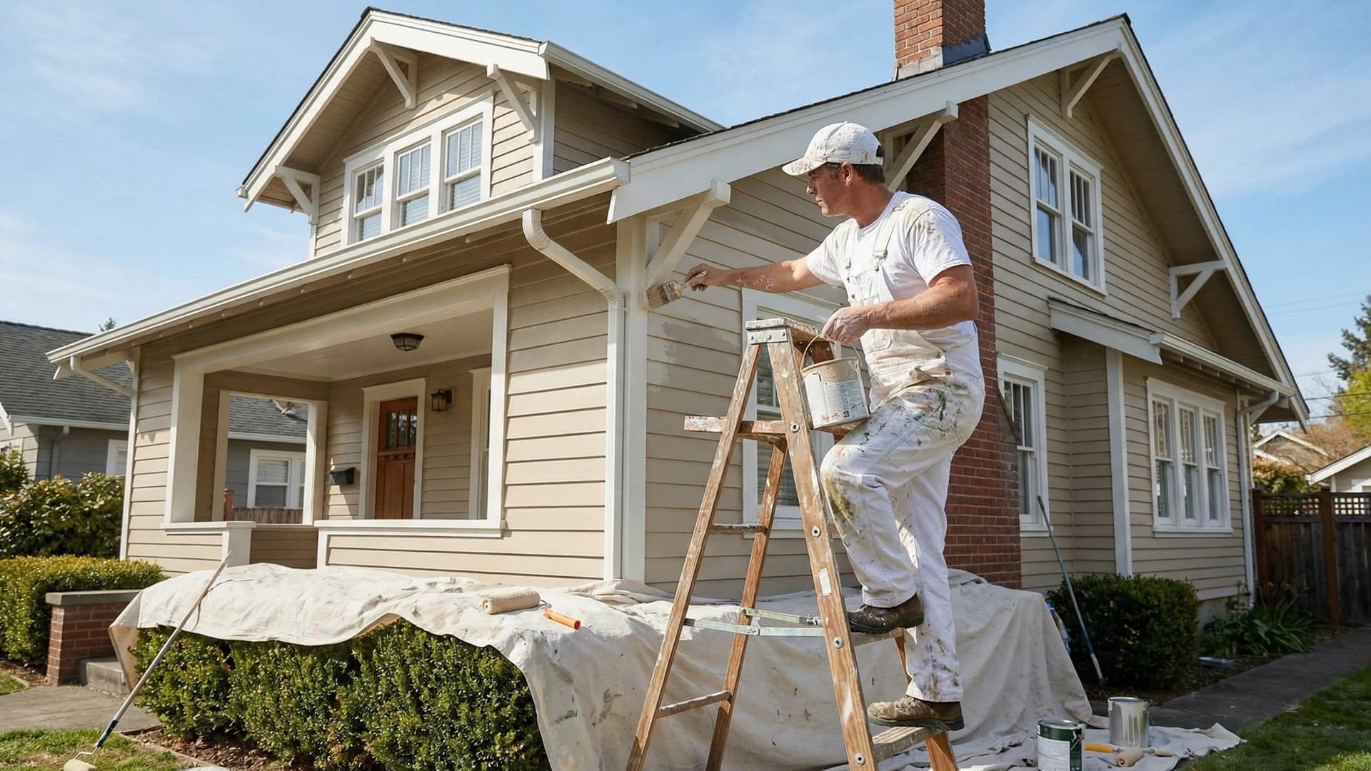 Painter rolling paint onto an interior wall