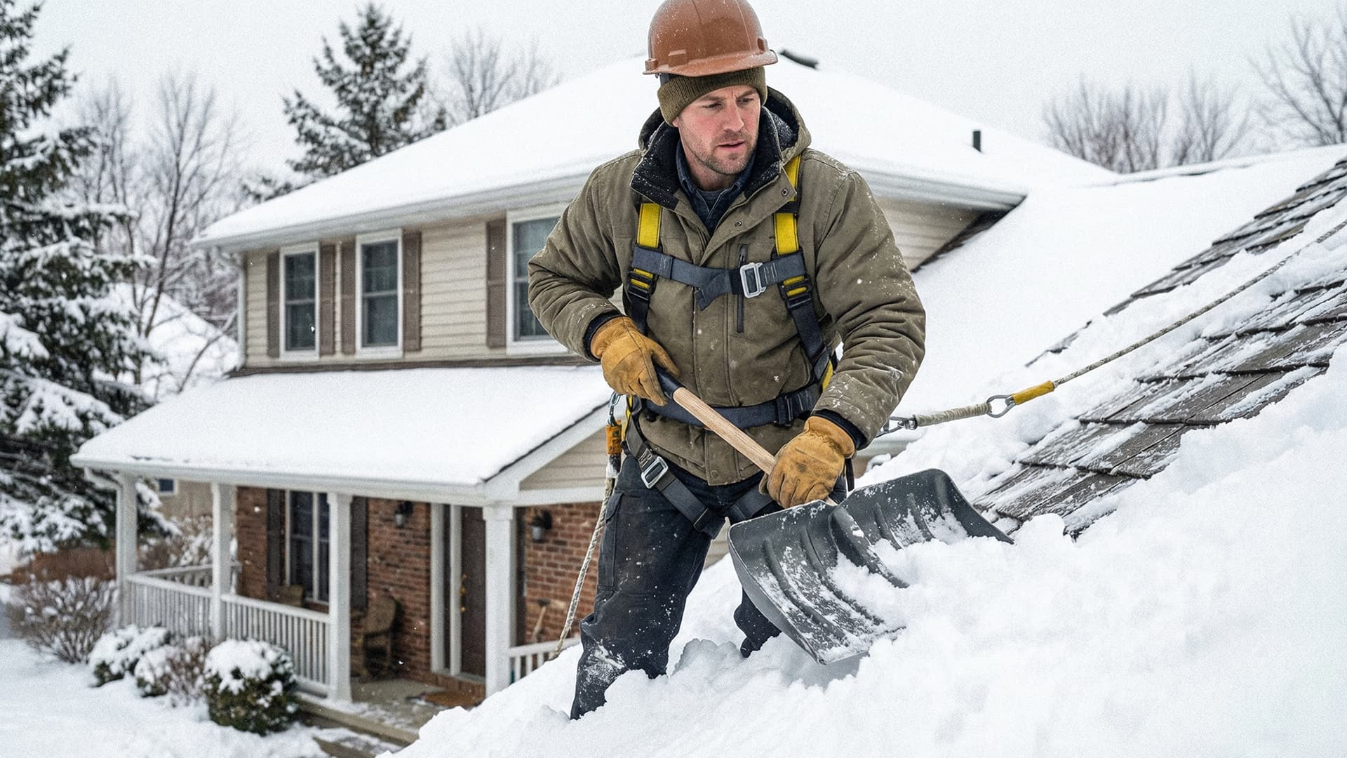 Snow removal crew plowing a commercial parking lot